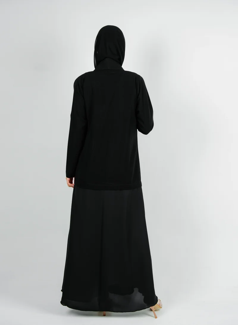 Rosette Abaya  Stylish Elegant Blazer  Abaya,with Mix Fabric design And Embroidery style for Women | Best Price UAE